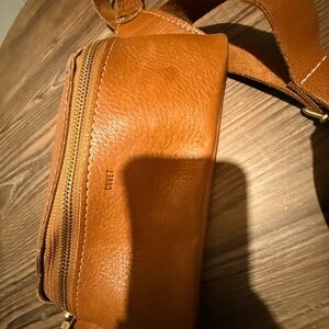 Cove Tan Leather Crossbody zipper Belt Bag with Gold Hardware